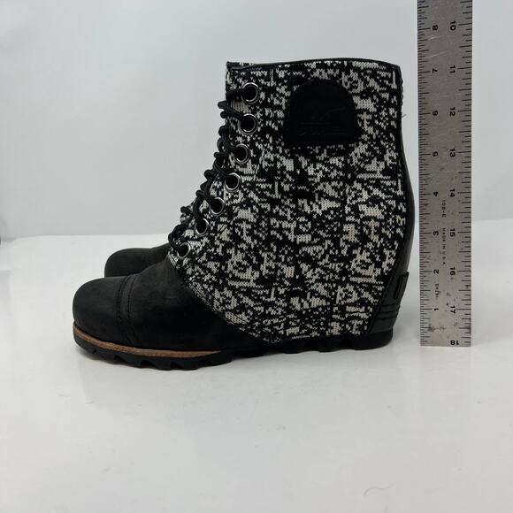 Sorel Boots Women's Size 7 Black White Hidden Wedge Ankle Booties Normcore - Picture 6 of 12